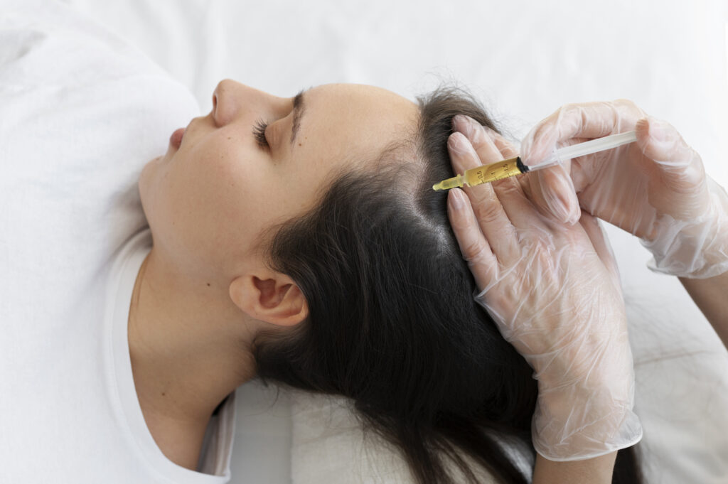 Microneedling being carried out on the scalp